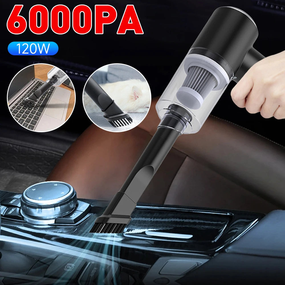6000PA Mini Car Vacuum Cleaner Cordless Powerful Wireless Car Cleaner HandHeld Portable Vacuum Cleaner Cleaning Machine 120W